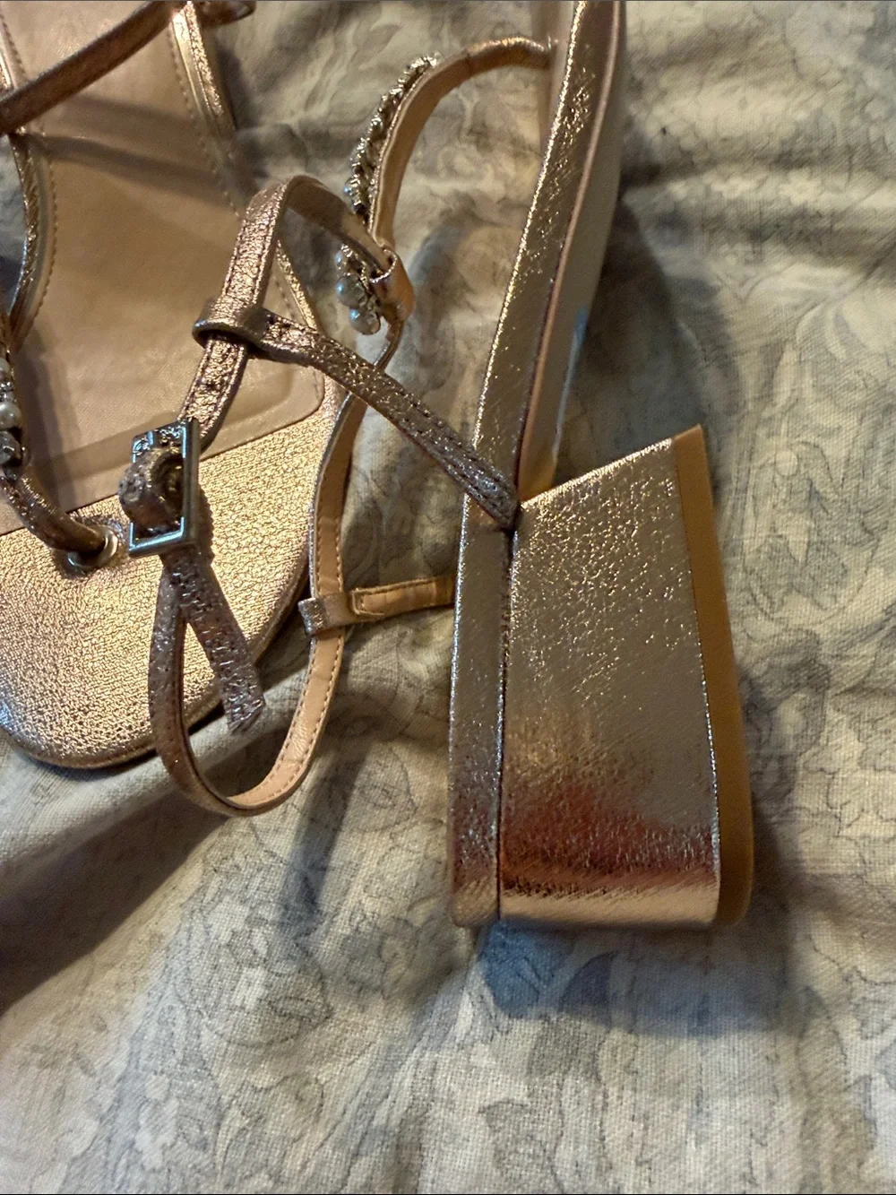 Badgley Mischka Rose Gold Jeweled T-Strap Sandals